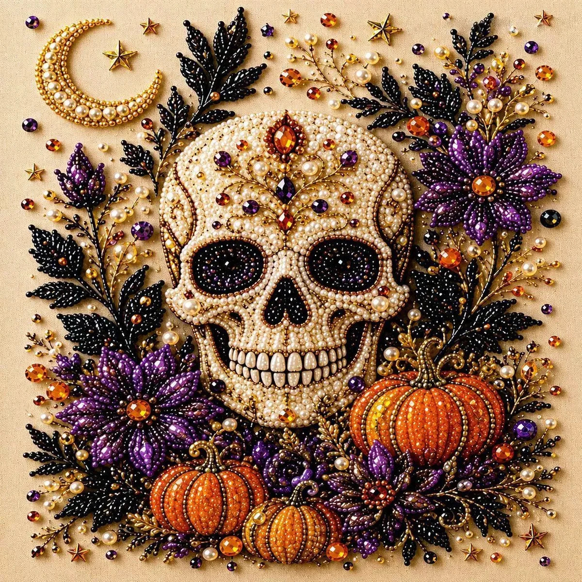 DIY Halloween Ghost Pumpkin Diamond Pearl Painting Kit 3D Pearl Diamond Art Kit Pearl Diamond Painting Kit for Adults Home Decor