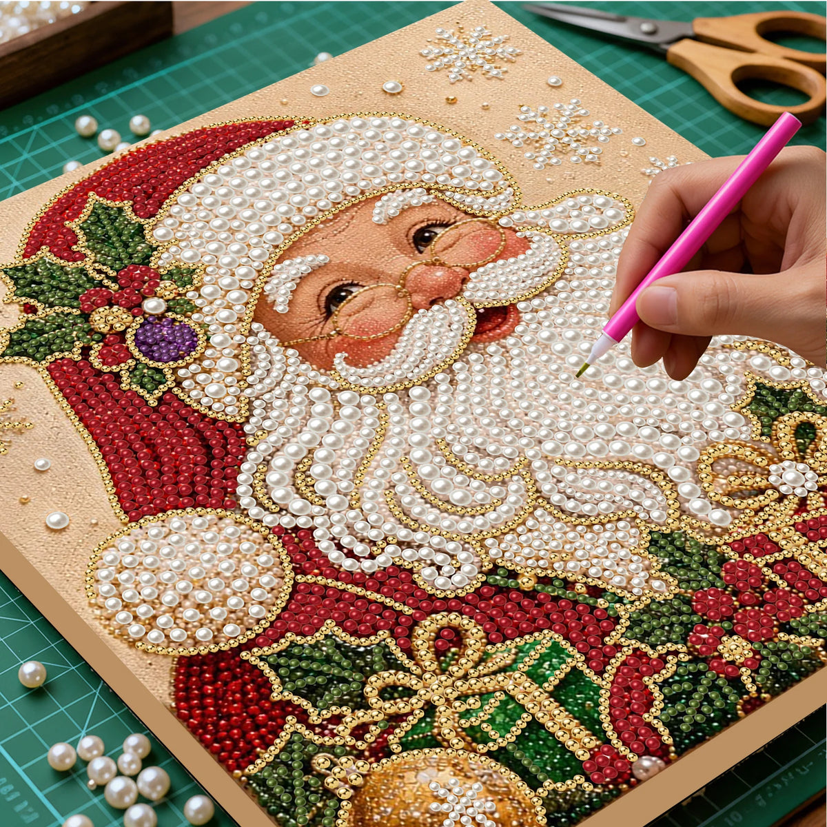 Christmas Pearl Diamond Painting Art Kit With Frame DIY Gemstone Diamond Dots Beads Craft Set Home Wall Art Decor Handmade Gift