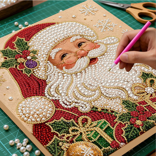 Christmas Pearl Diamond Painting Art Kit With Frame DIY Gemstone Diamond Dots Beads Craft Set Home Wall Art Decor Handmade Gift