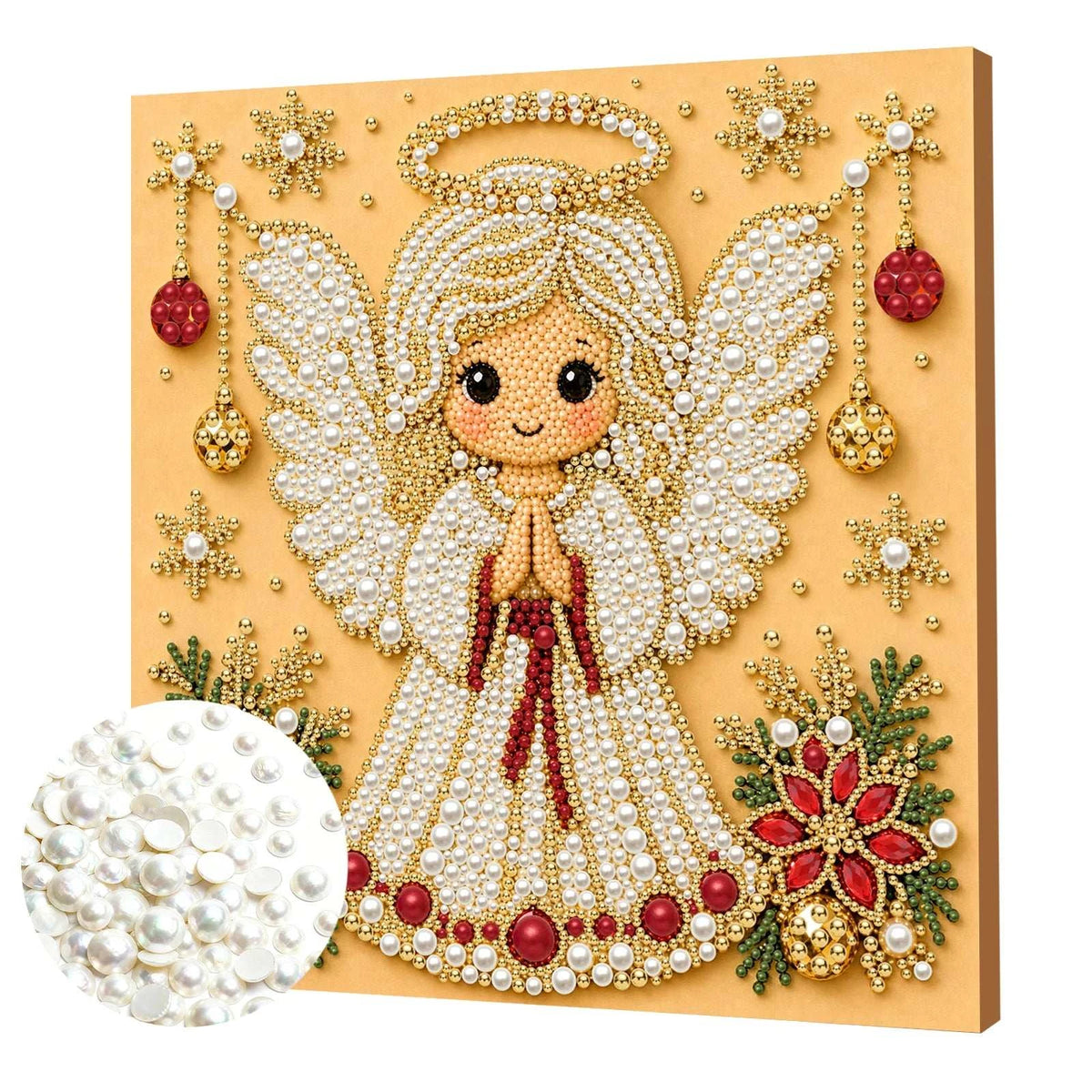 Christmas Pearl Diamond Painting Art Kit With Frame 7.87x7.87in DIY Pearl Gem Paintings Picture Arts Craft for Home Wall Decor
