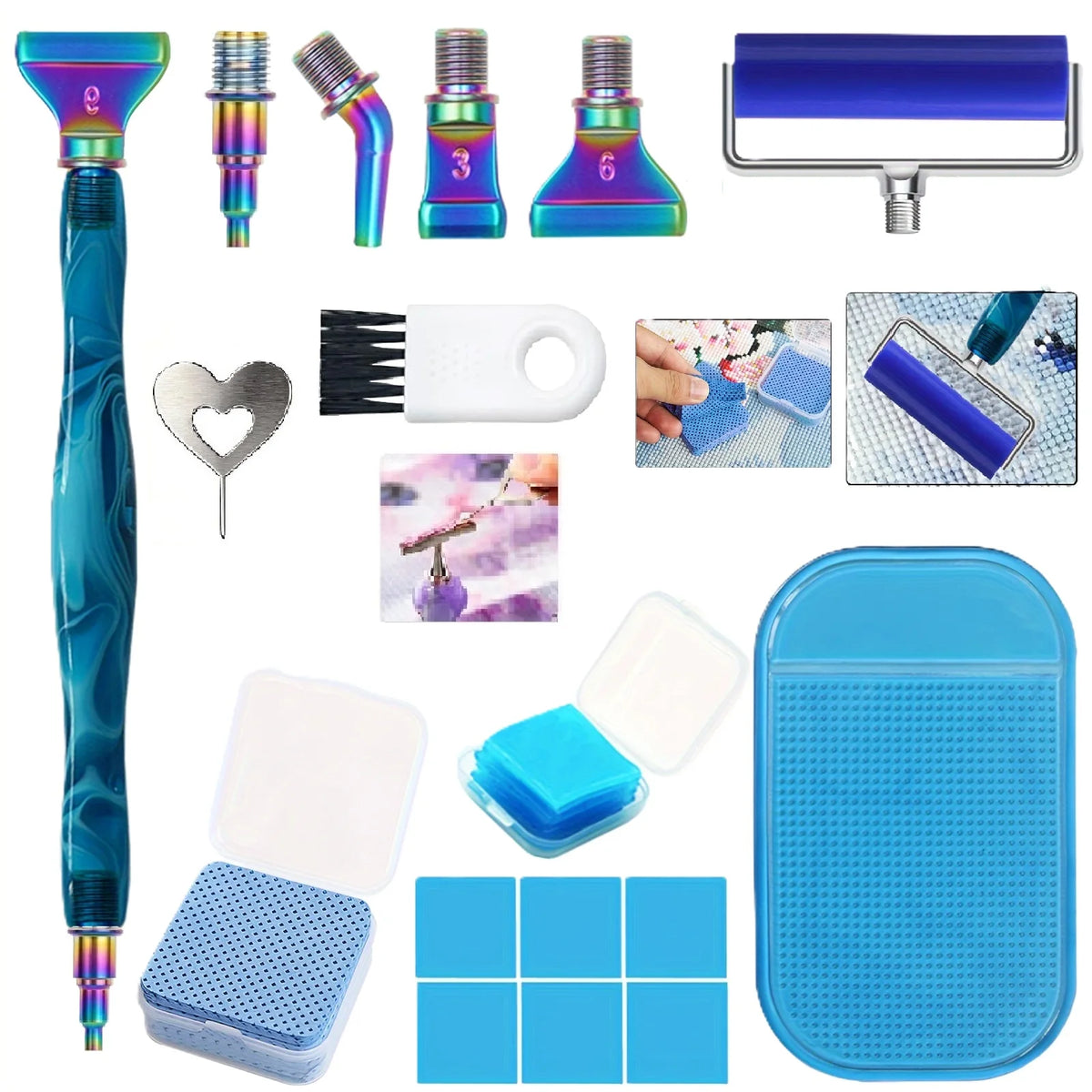 Diamond Painting Art Pen Kit, with Screw-On Steel Metal Tip Applicator Roller Tool Accessories, Ergonomic Diamond Art Pen, Suitable for 5D Diamond Painting Bead Dotting
