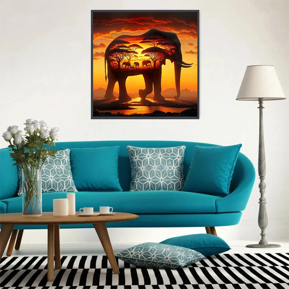 Diamond Painting Sunset Elephant Handmade 5D Diy Full Kits Diamond Mosaic Reflection Art Kit Handmade Home Decor New Arrivals