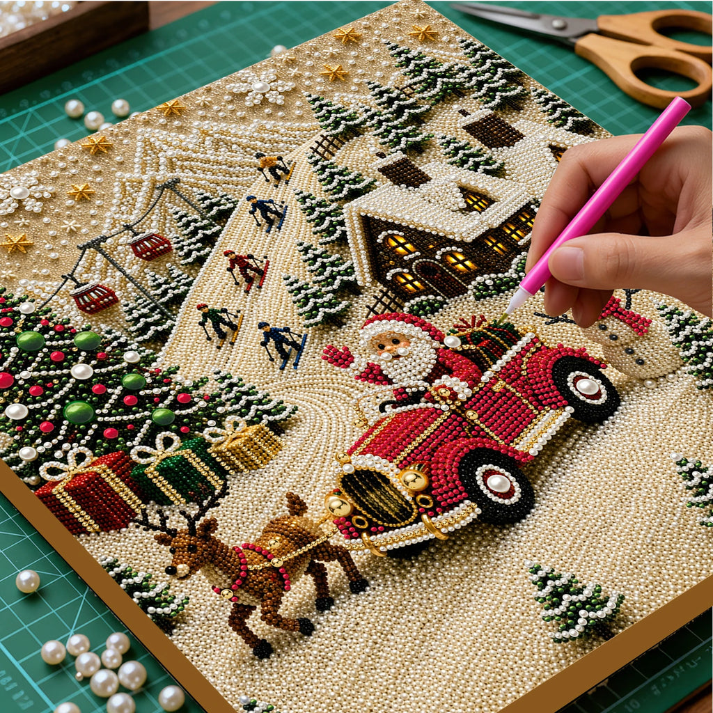 Christmas Pearl Diamond Painting Art Kit With Frame DIY Gemstone Diamond Dots Beads Craft Set Home Wall Art Decor Handmade Gift
