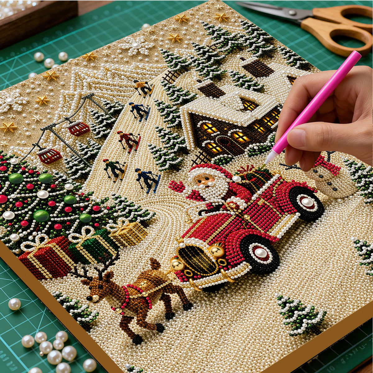 Christmas Pearl Diamond Painting Art Kit With Frame DIY Gemstone Diamond Dots Beads Craft Set Home Wall Art Decor Handmade Gift