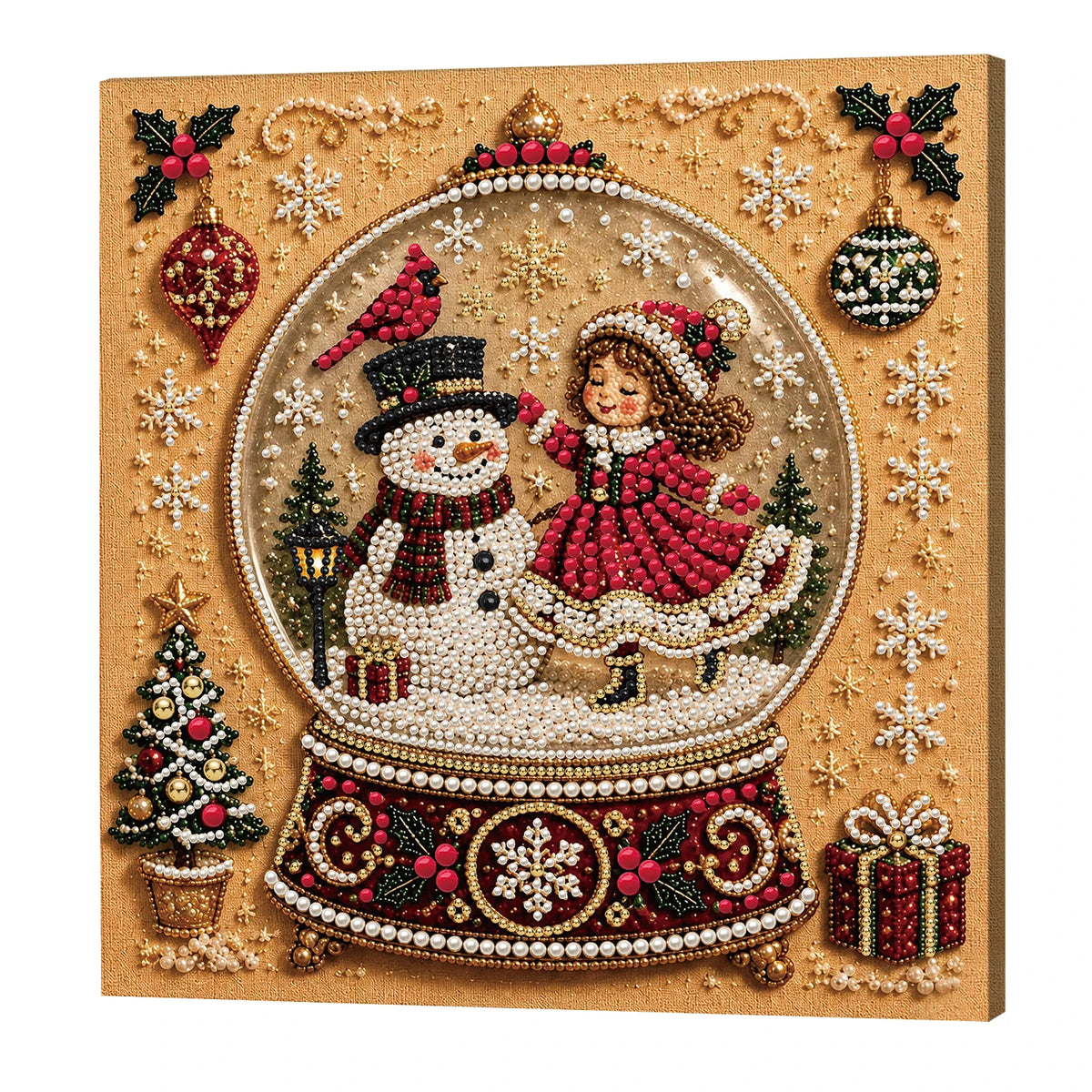 Christmas Pearl Diamond Painting Kit with Wooden Frame, Full Drill DIY Pearl Gem Art Craft Set, Home Decor Handmade Gift 20x20cm