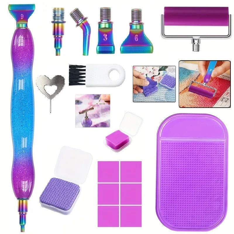 Diamond Painting Art Pen Kit, with Screw-On Steel Metal Tip Applicator Roller Tool Accessories, Ergonomic Diamond Art Pen, Suitable for 5D Diamond Painting Bead Dotting