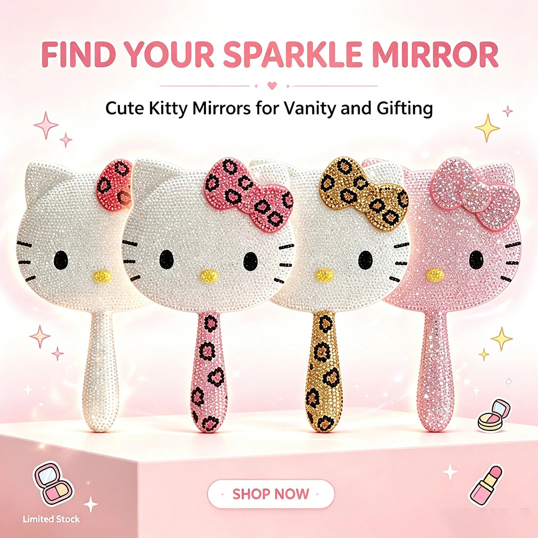 DIY Diamond Painting Kit Featuring My Melody Hello Kitty Kuromi - Cartoon Characters with Built-in Makeup Mirror for Home Decor