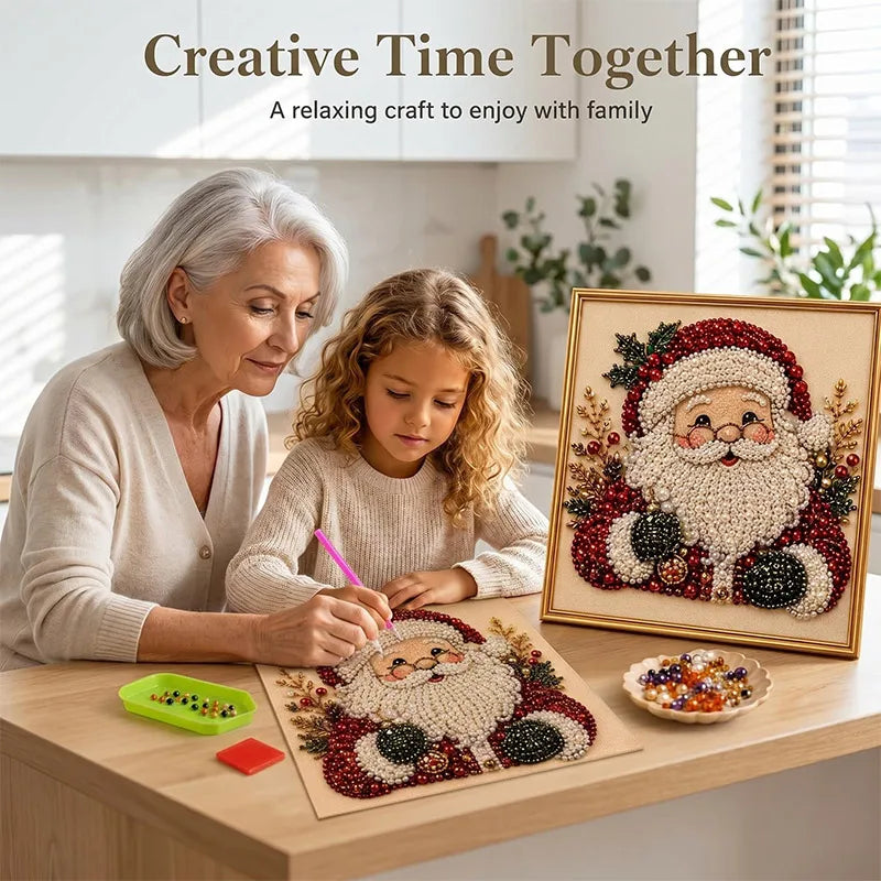 Christmas Pearl Diamond Painting Art Kit With Frame DIY Pearl Beads Art Craft Kit Gemstone Diamond Dots Beads For Home Decor