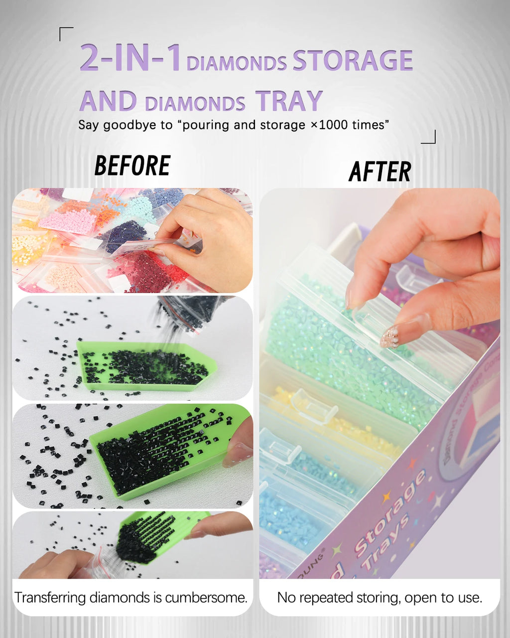 8pcs Diamond Painting Accessories Trays with Lids, Easy to Carry,2-in-1 Diamond Art Storage and Diamond Art Trays, Bead Storage