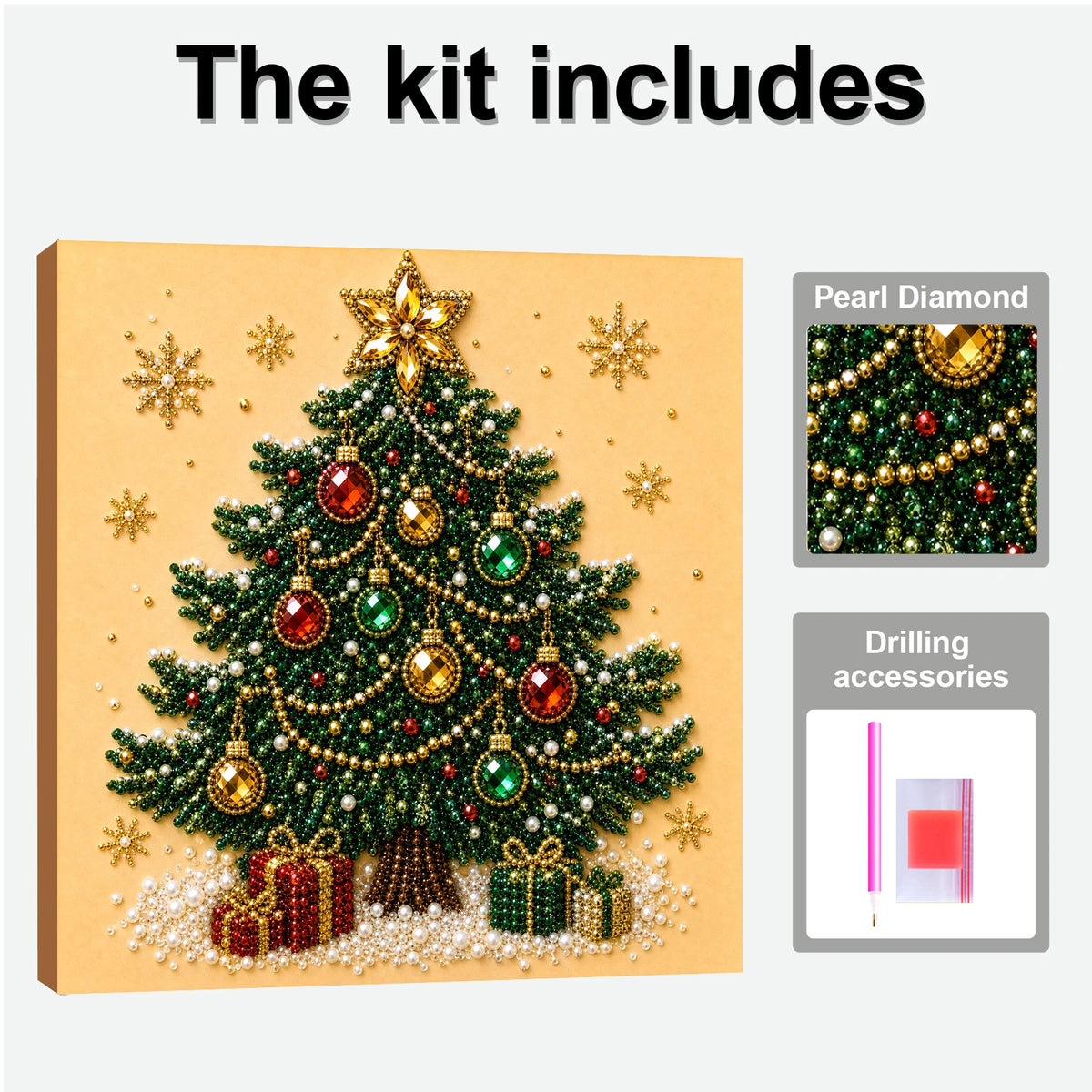 Christmas Pearl Diamond Painting Art Kit With Frame 7.87x7.87in DIY Pearl Gem Paintings Picture Arts Craft for Home Wall Decor