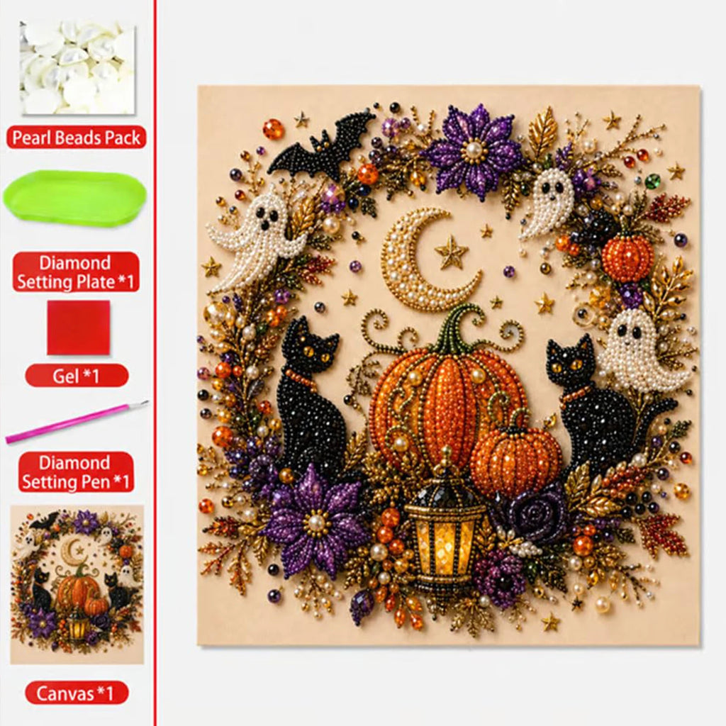 DIY Halloween Framed Diamond Art Pearl Painting Kit 7.87x7.87inch Pearl Diamond Dots Gem Art Craft Pearl Diamond Dots Painting