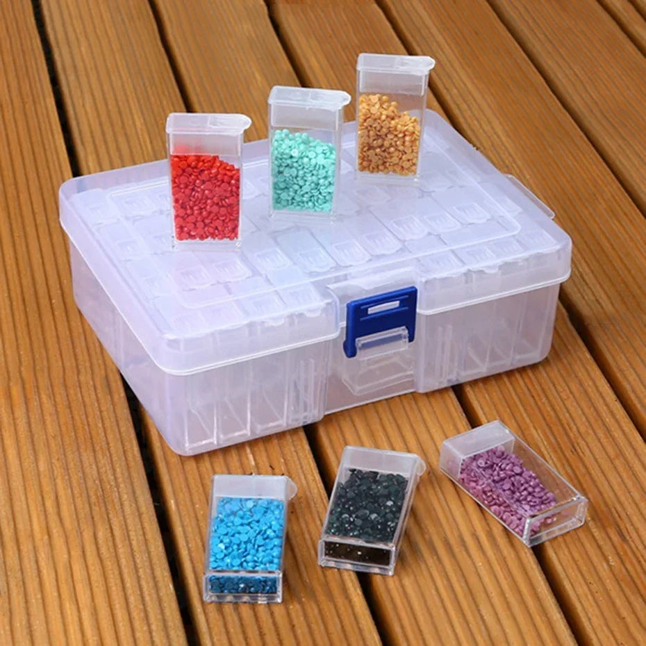 Diamond Painting Tools Sets with 64/56/42/28 Cells Plastic Storage Box Funnel Stickers etc Kit for Diamond Painting Embroidery