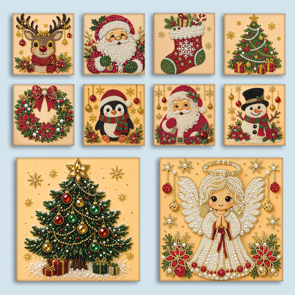 Christmas Pearl Diamond Painting Art Kit With Frame 7.87x7.87in DIY Pearl Gem Paintings Picture Arts Craft for Home Wall Decor