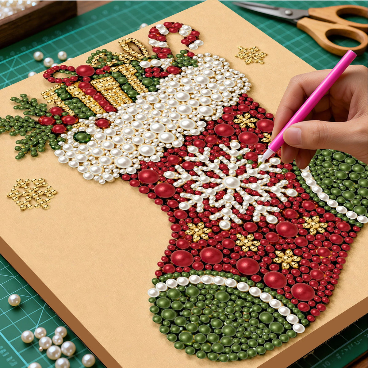 Christmas Pearl Diamond Painting Art Kit With Frame 7.87x7.87in DIY Pearl Gem Paintings Picture Arts Craft for Home Wall Decor
