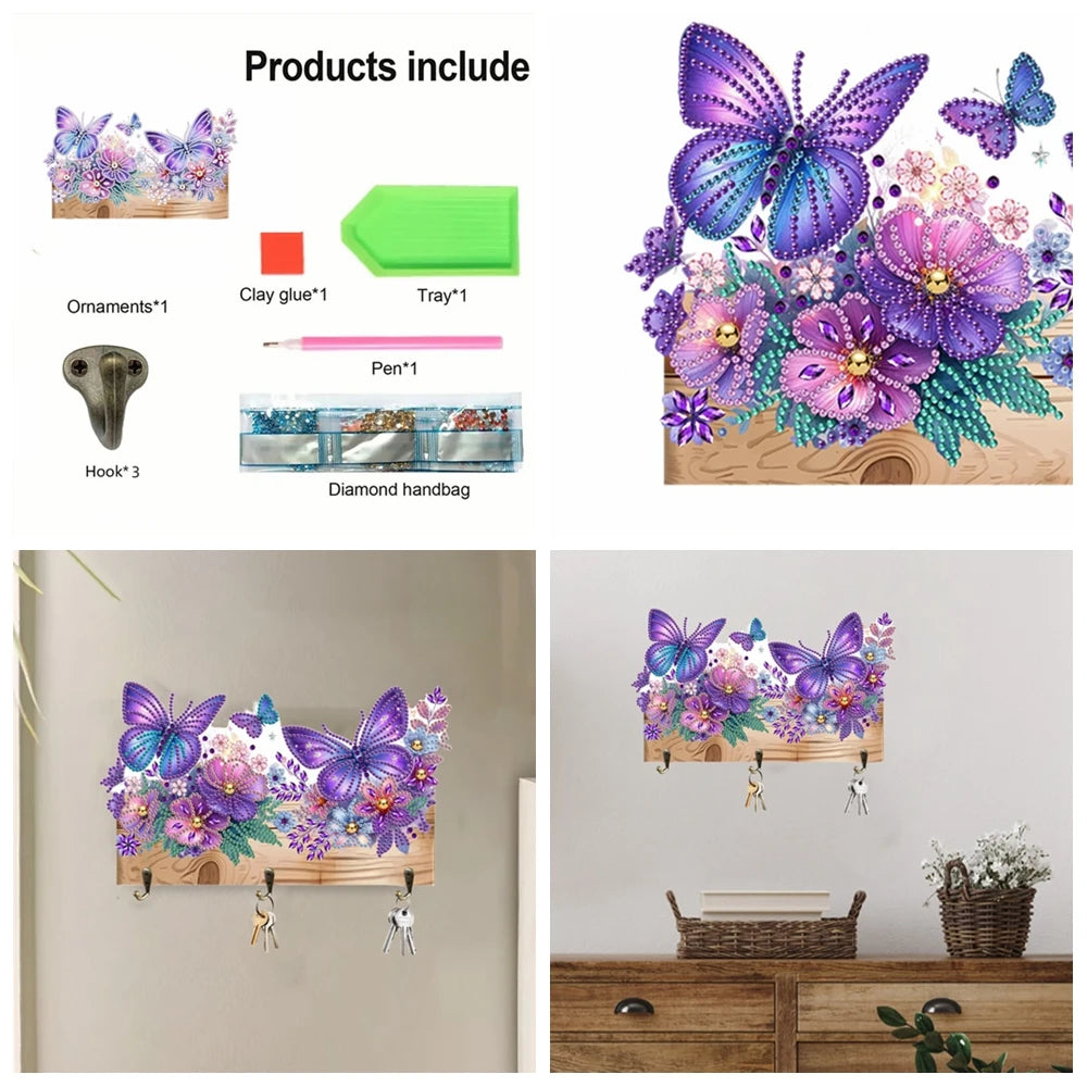 DIY Animal Diamond Painting Kit with Wooden Hanger And 3 Wall Hooks for Display Artwork Home Decor Craft Kit