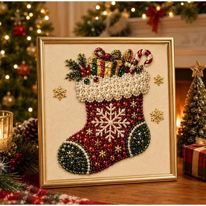 Christmas Pearl Diamond Painting Art Set With Frame DIY Pearl Beads Craft Kit For Adults Beginner Home Decor Wall Art Party Gift