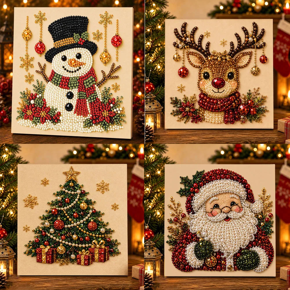 Christmas Pearl Painting Art Kit With Frame, DIY Pearl Art Craft Kit Diamond Dots Beads Handmade Painting For Home Decor Items
