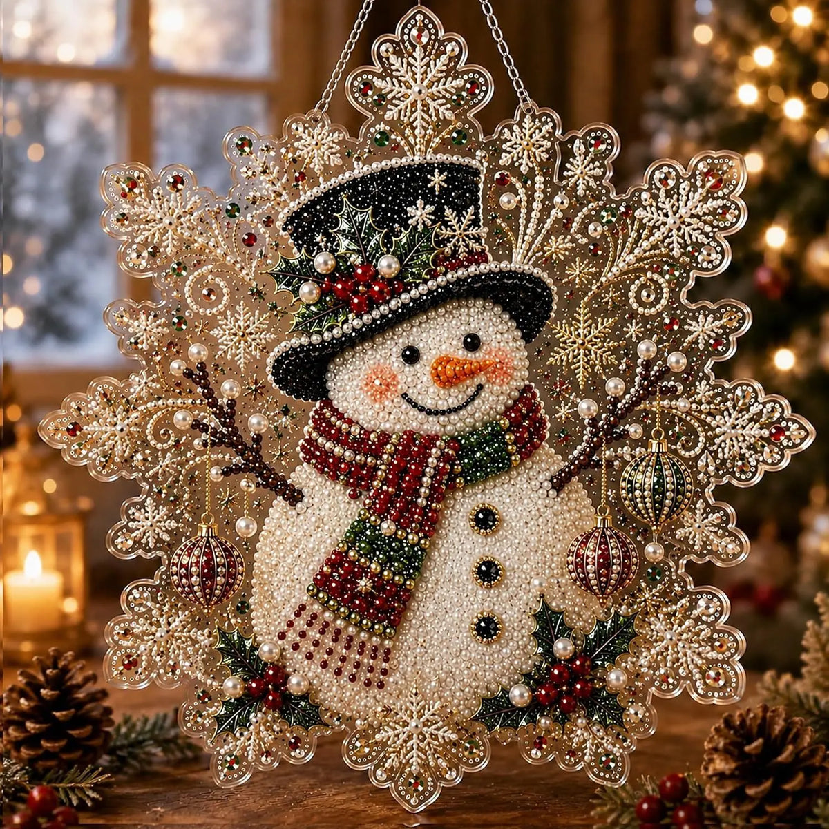 Pearl Diamond Painting Suncatcher Kit Diy Craft Acrylic Round Board With Lace Edge Pearl Beads Craft Christmas Diamond Painting