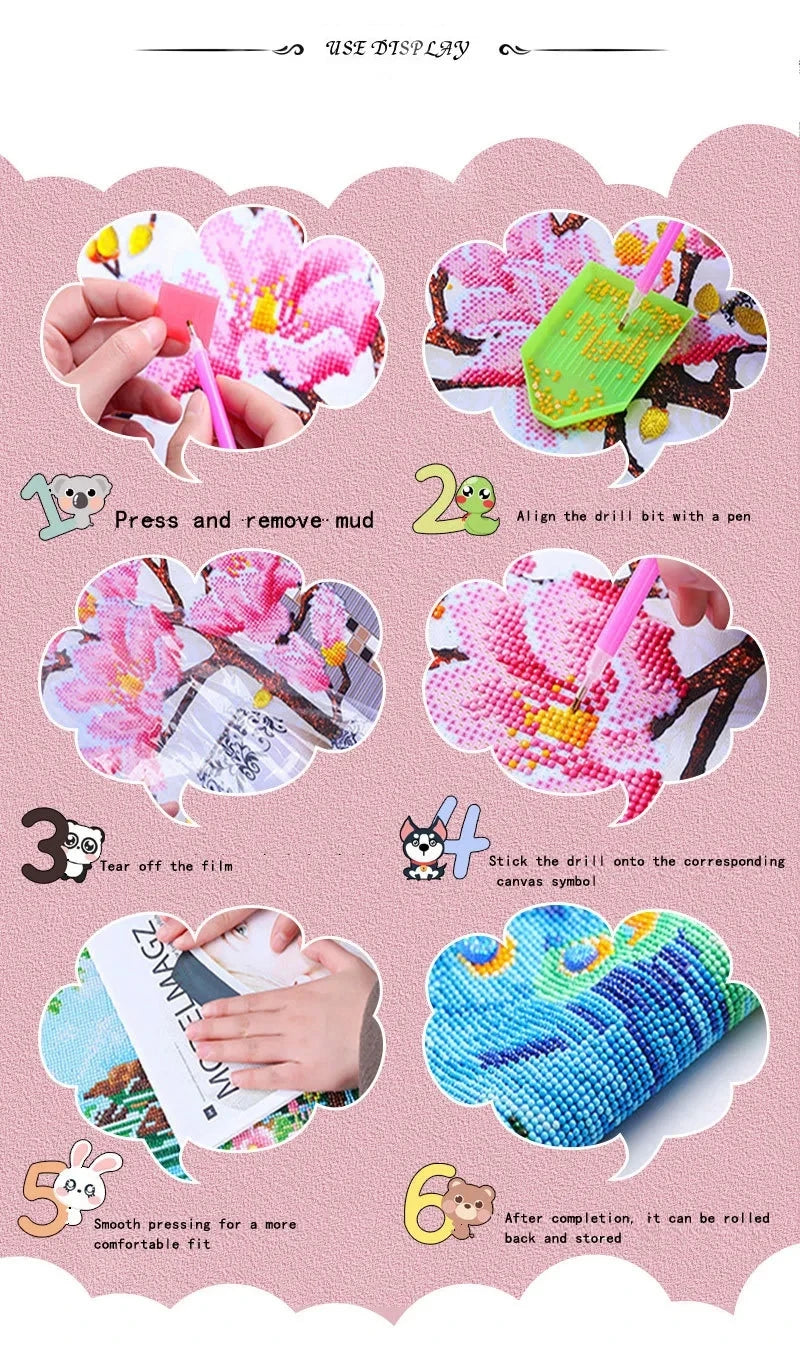 DIY Diamond Painting by Number Kits for Kids Cartoon Animal Crystal Diamond Embroidery for Up 5 Yesrs Old Children Gifts