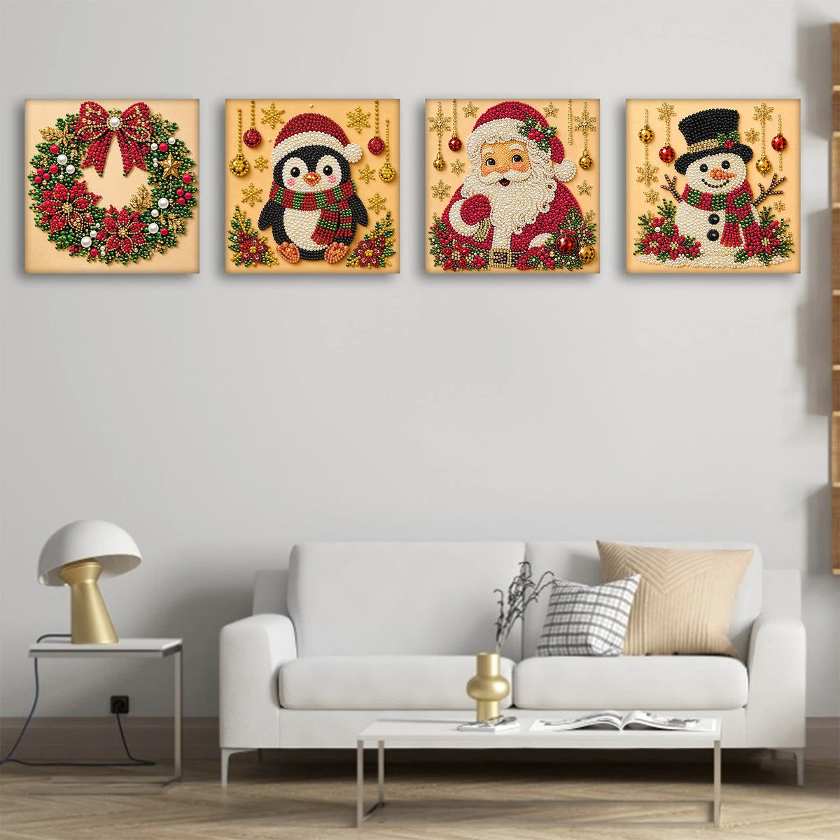 Christmas Pearl Diamond Painting Art Kit With Frame 7.87x7.87in DIY Pearl Gem Paintings Picture Arts Craft for Home Wall Decor