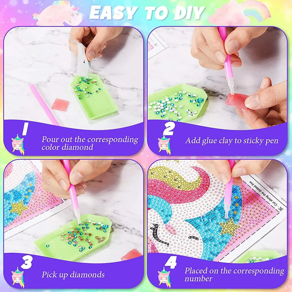 DIY Diamond Painting by Number Kits for Kids Cartoon Animal Crystal Diamond Embroidery for Up 5 Yesrs Old Children Gifts