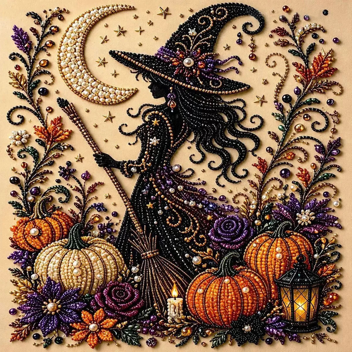 DIY Halloween Ghost Pumpkin Diamond Pearl Painting Kit 3D Pearl Diamond Art Kit Pearl Diamond Painting Kit for Adults Home Decor