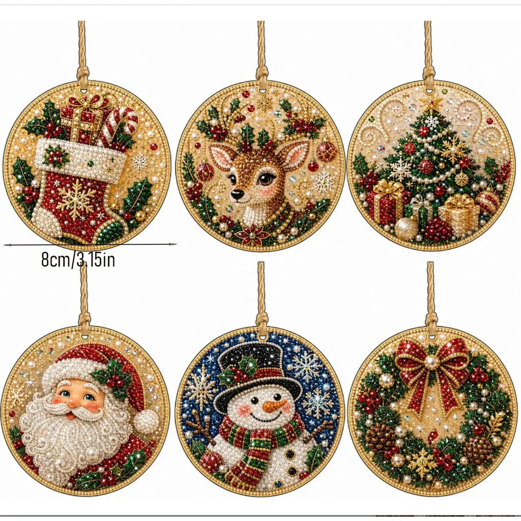 6-piece Christmas Pearl Diamond Painting DIY Kit Diamond Art Hanging Pendant Christmas Tree Decoration Handmade Crafts Gift
