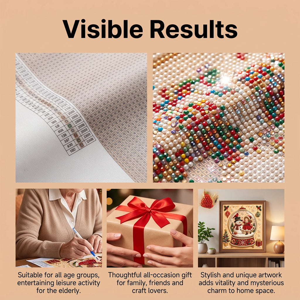 Framed Christmas Pearl Diamond Painting Kit DIY 3D Pearl Art Kits Home Wall Decor Holiday Gift Relaxing Handmade Diamond Art Set