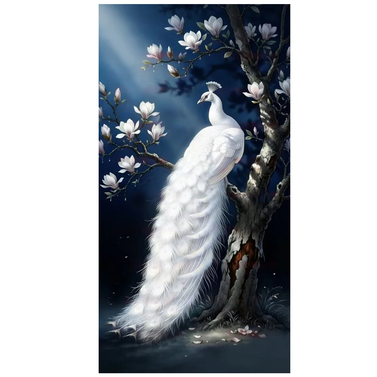 5D Diamond Painting Kit for Adults, White Peacock with Magnolia Full Drill Diamond Art, DIY Mosaic Cross Stitch, Home Decor Gift