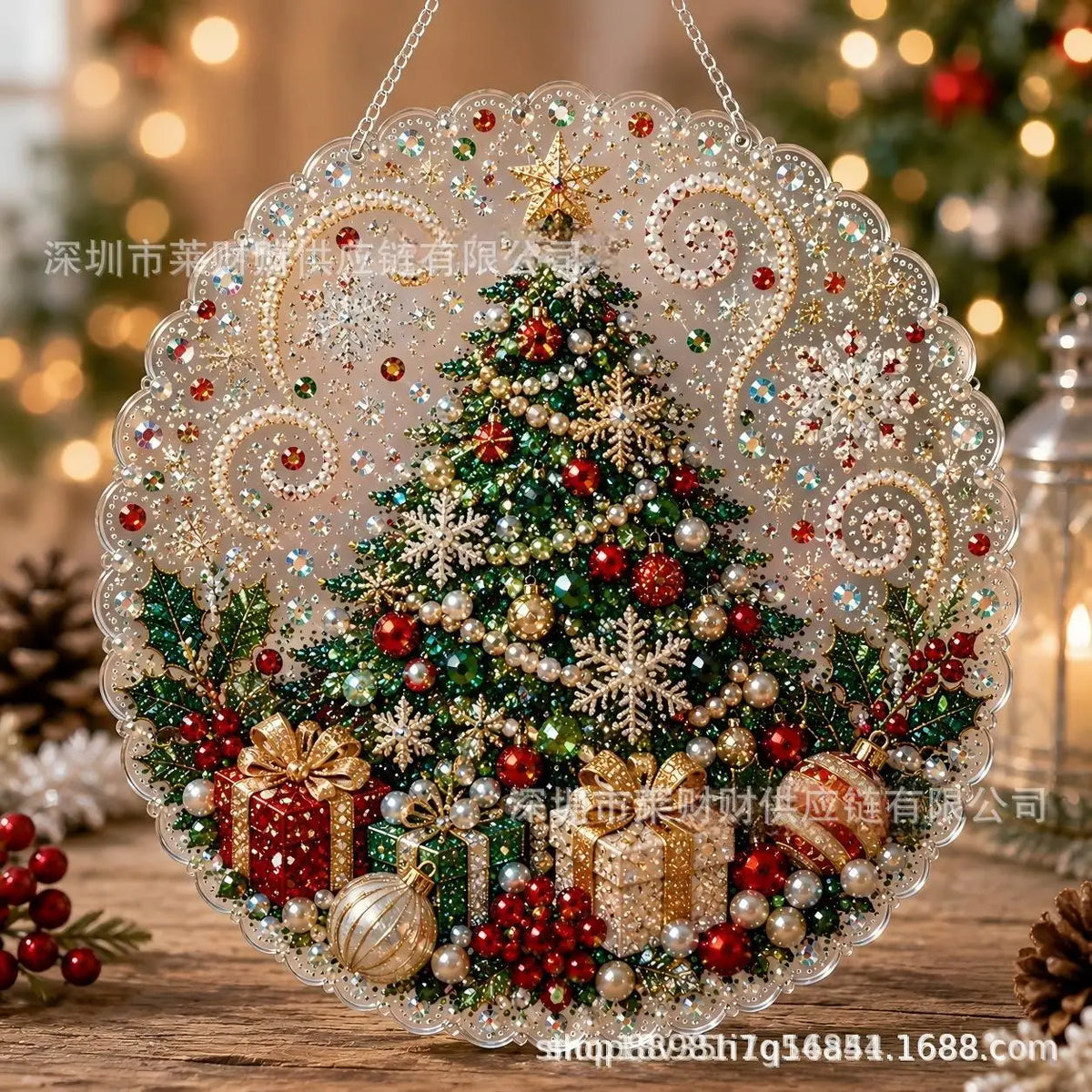 Pearl Diamond Painting Suncatcher Kit Diy Craft Acrylic Round Board With Lace Edge Pearl Beads Craft Christmas Diamond Painting