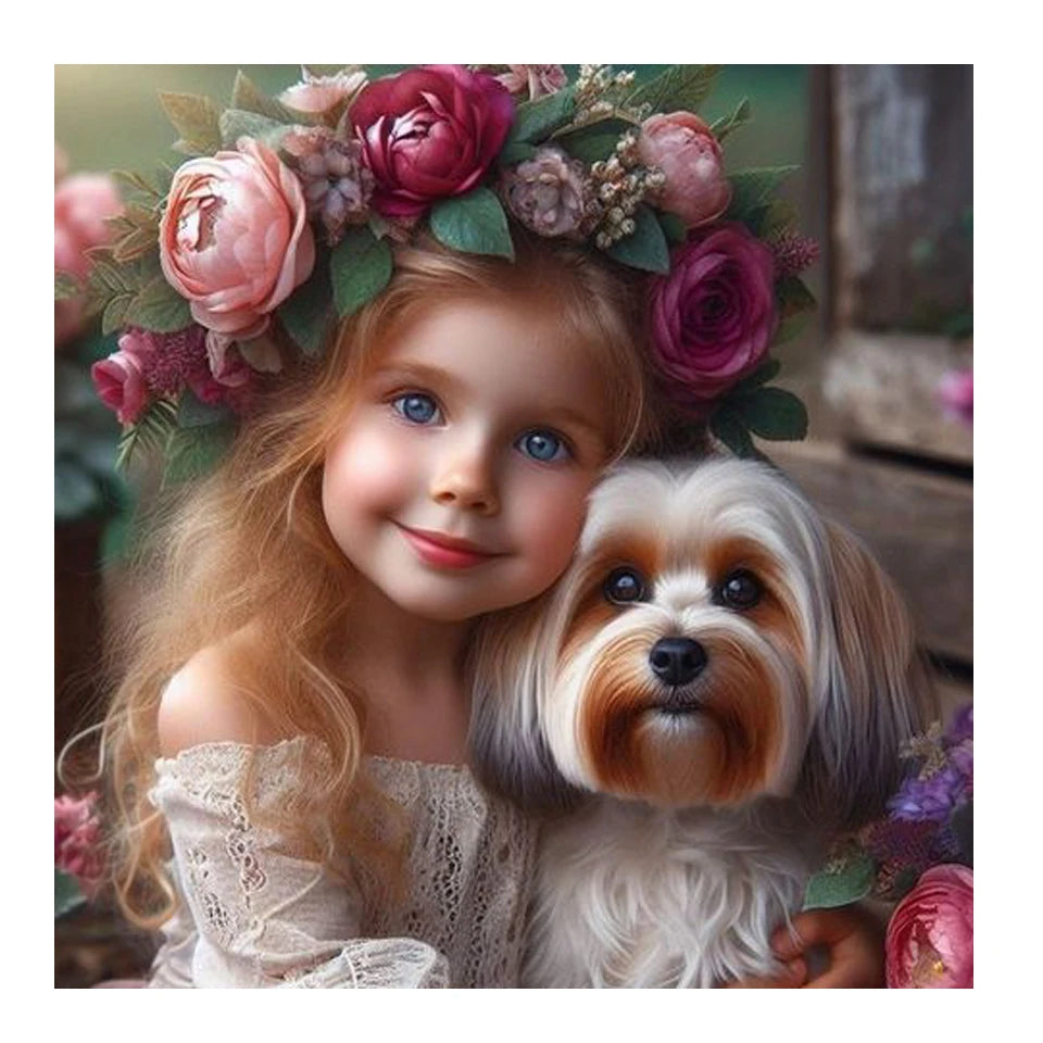 DIY Diamond Painting New 2025 Cute Little Girl and Pet Dog Full Diamond Mosaic Embroidery Art Stitch Home Decoration Craft Kit