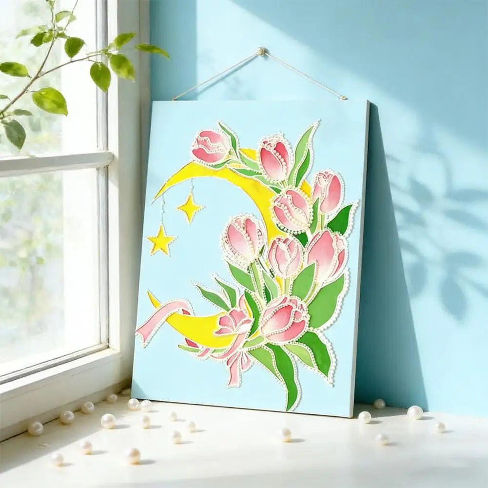 DIY Flower Pearl Diamond Art Kits for Adults/Beginners Gift Home Decor Art Pearl Gem Painting Picture 20*30CM Arts Craft