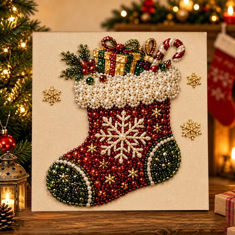Christmas Pearl Painting Art Kit With Frame, DIY Pearl Art Craft Kit Diamond Dots Beads Handmade Painting For Home Decor Items