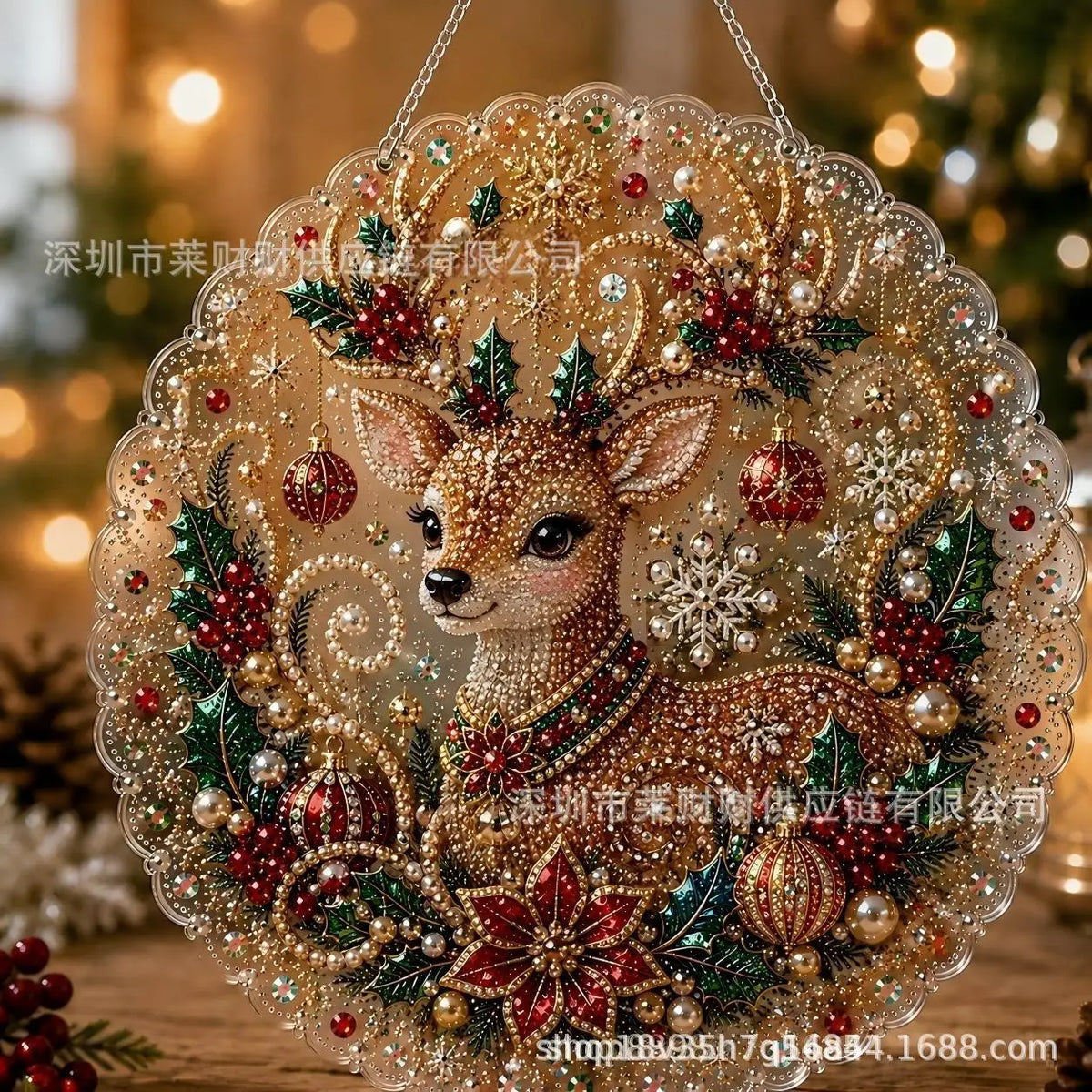 Pearl Diamond Painting Suncatcher Kit Diy Craft Acrylic Round Board With Lace Edge Pearl Beads Craft Christmas Diamond Painting