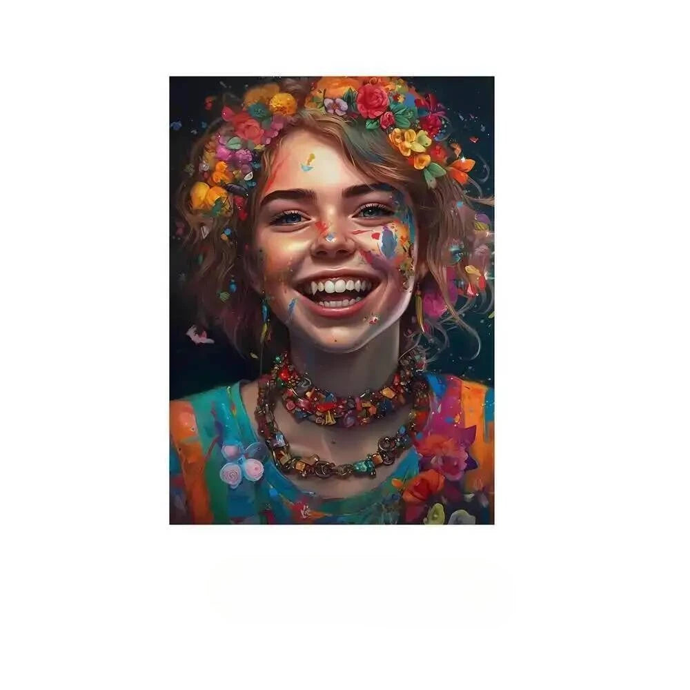 Diamond Painting Kit  Flower Art Girl 5D DIY Full Drill Diamond Art Floral Female Portrait Canvas for Bedroom or Living Decor