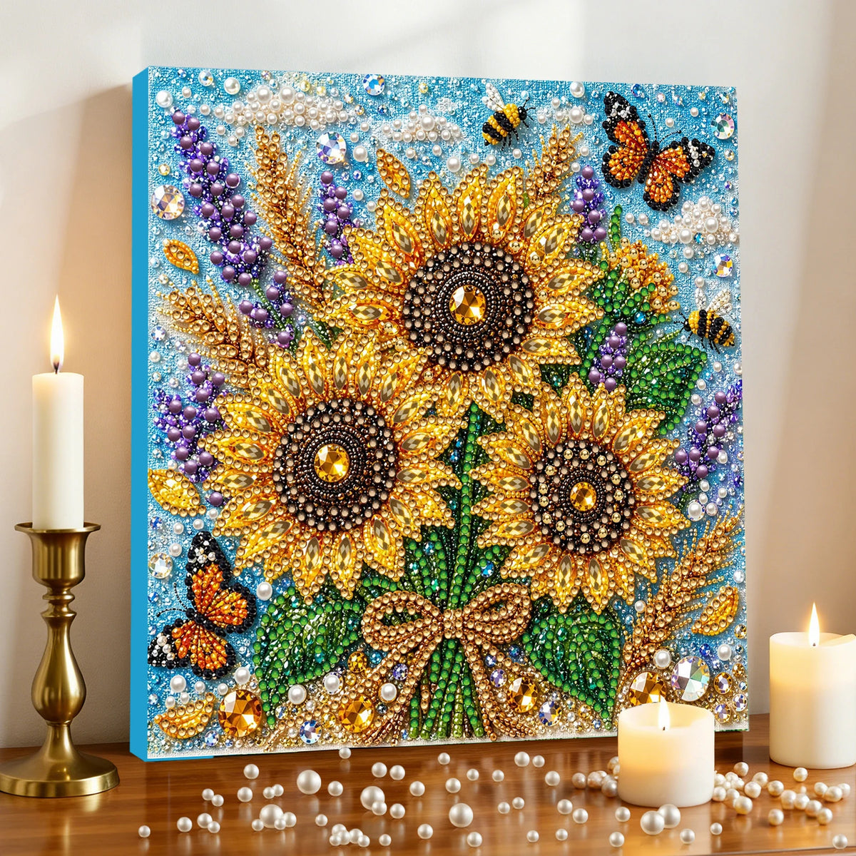 DIY Pearl Diamond Painting Kit Flowers Pearl Art Kits for Adults 7.87x7.87" Rhinestones Beads Diamond Art Kit with Framed Canvas