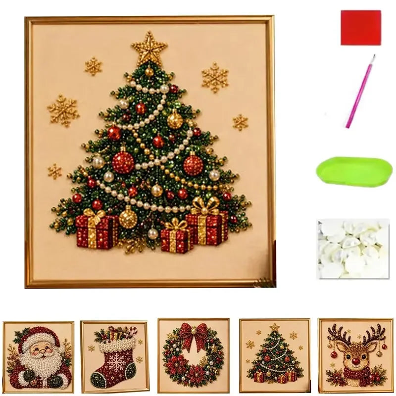 Christmas Pearl Diamond Painting Art Set With Frame DIY Pearl Beads Craft Kit For Adults Beginner Home Decor Wall Art Party Gift