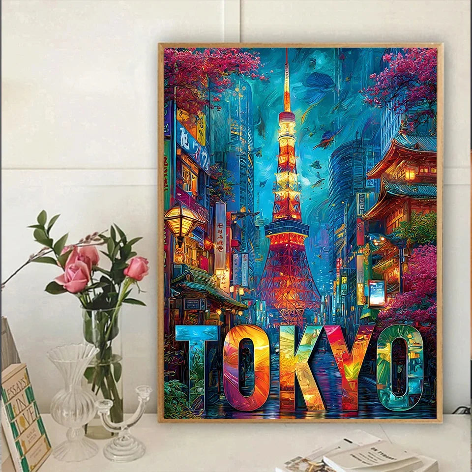 Diamond Painting Kit New York, Tokyo City Scenery Decoration DIY Full Drill World City Scenery Mosaic Cross Embroidery Set Gifts