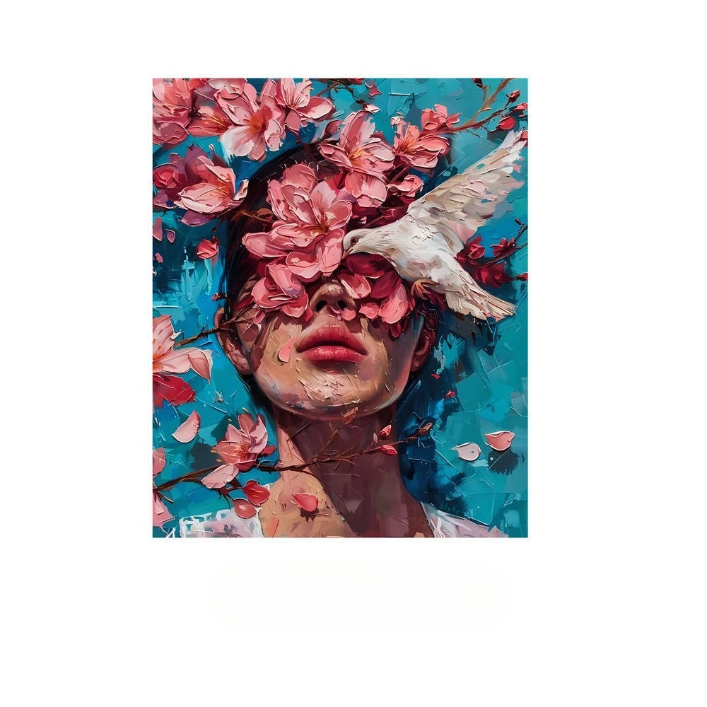Diamond Painting Kit  Flower Art Girl 5D DIY Full Drill Diamond Art Floral Female Portrait Canvas for Bedroom or Living Decor