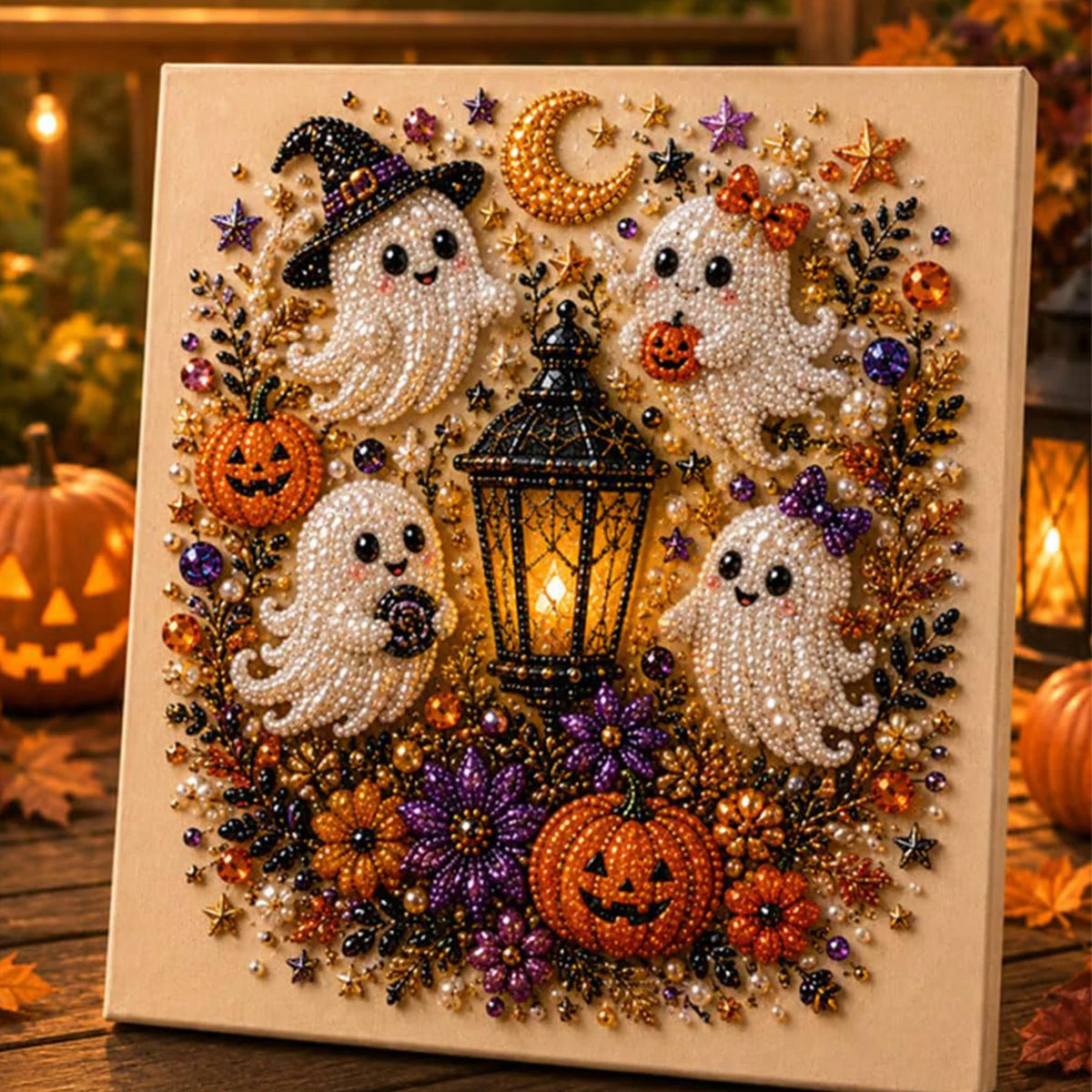 DIY Halloween Framed Diamond Art Pearl Painting Kit 7.87x7.87inch Pearl Diamond Dots Gem Art Craft Pearl Diamond Dots Painting