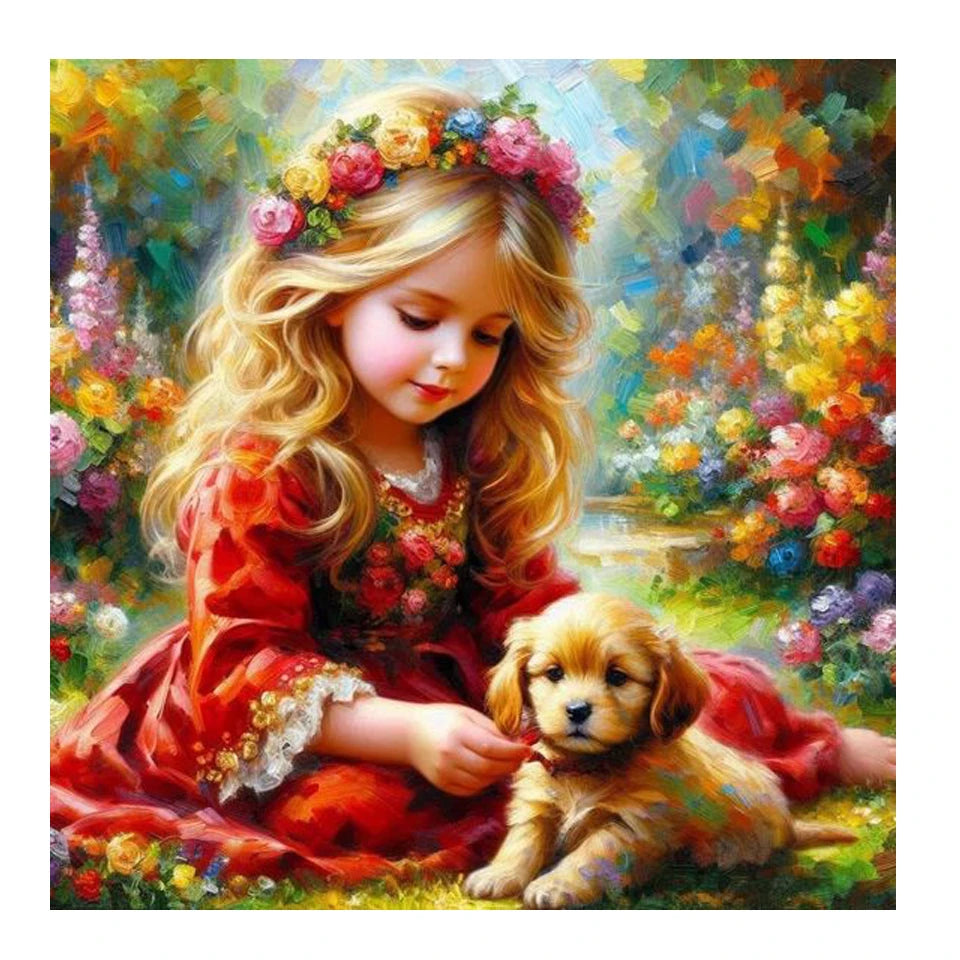 DIY Diamond Painting New 2025 Cute Little Girl and Pet Dog Full Diamond Mosaic Embroidery Art Stitch Home Decoration Craft Kit